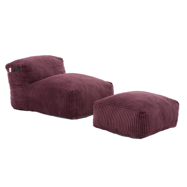 English Elm Big Corduroy Lounger Bean Bag with Ottoman Memory Foam Fill for Living Room Wine Red W395P435354