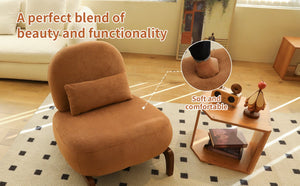 English Elm Cute Barrel Velvet Accent Chair Armless Solid Wood Legs Cozy Reading Nook Seat Caramel W2105P412977
