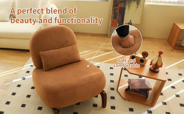 English Elm Cute Barrel Velvet Accent Chair Armless Solid Wood Legs Cozy Reading Nook Seat Caramel W2105P412977