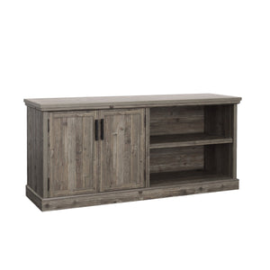 English Elm Credenza, Brown finish with adjustable shelves, concealed double-door storage, durable 1" top for display and workspace B356P367755
