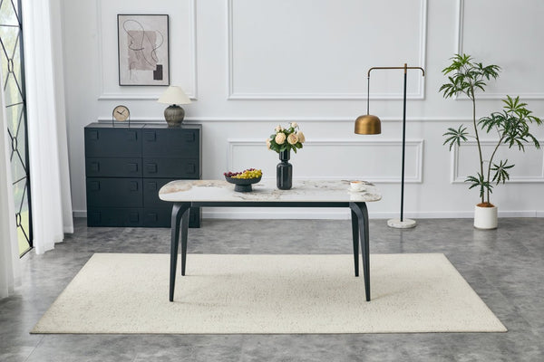 English Elm Modern Sintered Stone Rectangular Dining Table with Gold Accent Metal Base W3493S00016