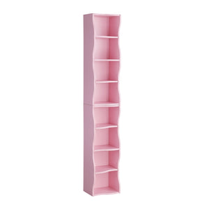 English Elm 8-layer ultra-thin 8-tier tall bookshelf with wavy edge design, space-saving display shelf for home office Pink W487P339355