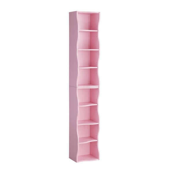 English Elm 8-layer ultra-thin 8-tier tall bookshelf with wavy edge design, space-saving display shelf for home office Pink W487P339355