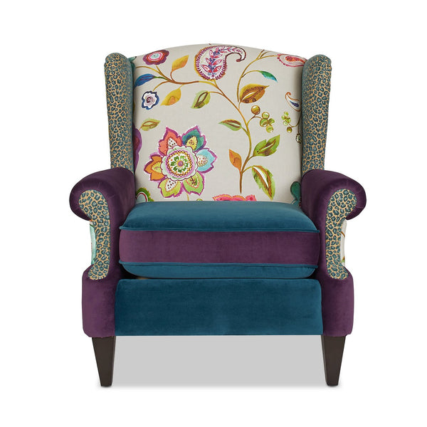 English Elm Jennifer Taylor Home - Anya Boho Chic Wingback Accent Chair - Luxurious Floral & Leopard Velvet In Blue-Teal & Purple B2719P238251