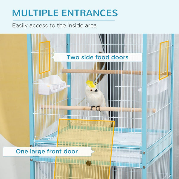 English Elm Pawhut Two-tier Indoor Bird Aviary Steel Wire Cage with Rolling Casters Multi-door W2225P217029