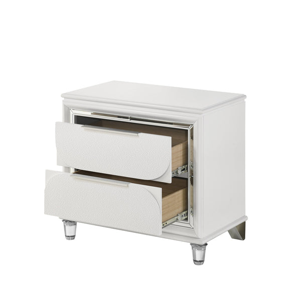 English Elm Pearl Luxe 2-Drawer Nightstand with Mirrored Trim, Acrylic Crystal Legs & Elongated Pulls, Glamorous Storage B062P215411