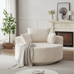 English Elm 55''l 55'l Faux Rabbit Fur Barrel Swivel Chair Cozy 360 Rotation Lounge Seat for Bedroom Beige W834S00596