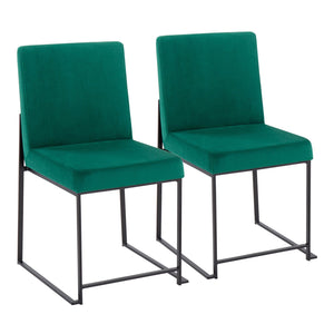 English Elm High Back Fuji Contemporary Dining Chair Set Of 2 - Elegant Green Velvet & Black Steel Frame Design B202P223553