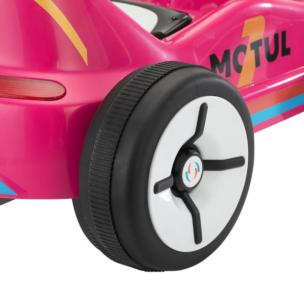 English Elm 12v Kids Electric Go Kart with Parental Remote Dual Motors Led Bluetooth Pedal Rose Red W2181P201029