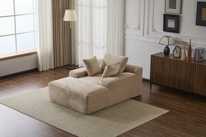 English Elm Oversized Chaise Lounge Chair Cozy Cloud Corduroy Plush Sleeper Daybed with Throw Pillows, Wide Armrest and No Assembly Beige W3723P345158