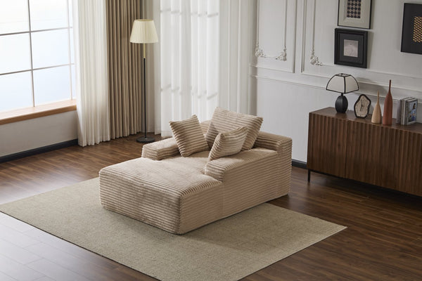 English Elm Oversized Chaise Lounge Chair Cozy Cloud Corduroy Plush Sleeper Daybed with Throw Pillows, Wide Armrest and No Assembly Beige W3723P345158
