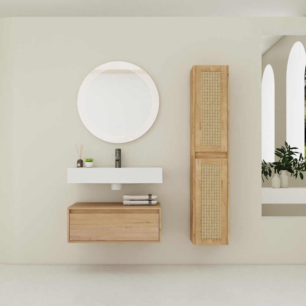 English Elm 30 Inch Wall-Mounted Bathroom Vanity With Resin Sink & Soft Close Drawers - Modern Storage Solution W999S00354
