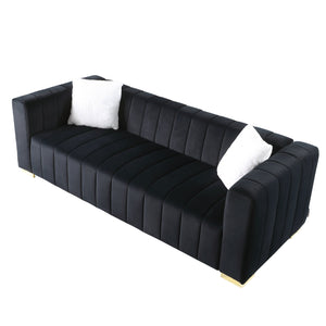 English Elm A Modern Channel Sofa - Luxurious Black Velvet Chesterfield 3-Seater For Stylish Living Spaces W1099S00128