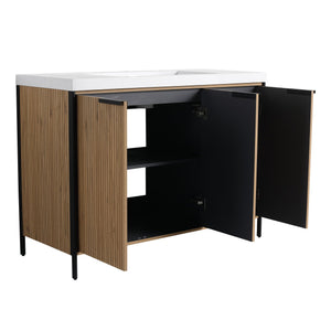 English Elm 48" Freestanding Bathroom Vanity with Thick Resin Sink, Soft-Close Doors, Adjustable Shelves, Durable Finish Light Coffee W999S00297