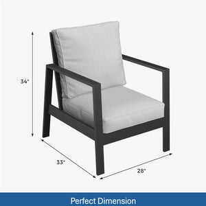 English Elm 4-piece Outdoor Conversation Set with Powder-coated Aluminum Frame and Plush Deep Cushions Black+Grey B082S00102