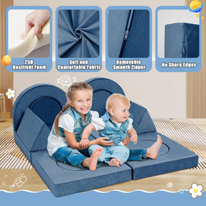 English Elm 14pcs Modular Foam Play Couch Set Convertible Toddler Fort Builder for Playrooms Blue T5880P493431