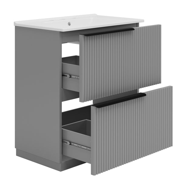 English Elm Christopher Knight Home® - 30" Fluted Gray Bathroom Vanity With Glossy Ceramic Sink & Soft-Close Drawers For Modern Spaces N817P288915G