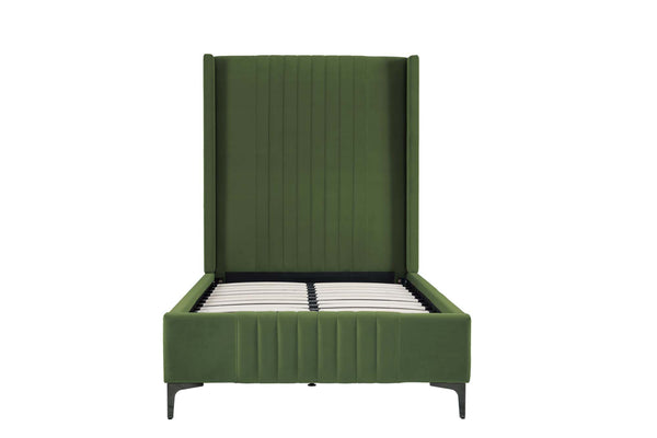 English Elm Promenade Upholstered Velvet Twin Bed with Vertical Stitched Headboard, Solid Slats, No Box Spring Needed Green B365S00053