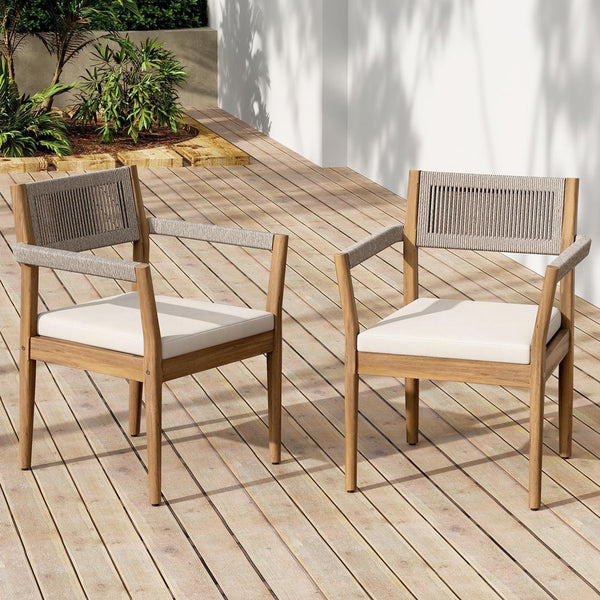 English Elm Christopher Knight Home® - Braided Acacia Wood Outdoor Dining Chairs Set Of 6 – Stylish Teak Finish, Cream Cushions & Comfort! N770P286668C006