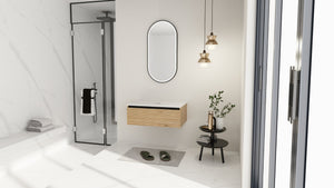 English Elm 30'' Floating Wall Mounted Bathroom Vanity Plywood Build with Soft Close Drawer W999P285410