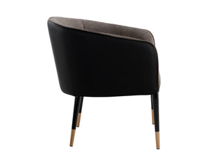 Sunpan Asher Lounge Chair – Modern Barrel Back Design with Black Steel Legs and Elegant Gold Foot Caps Sparrow Grey / Napa Black