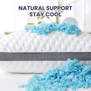 English Elm Cooling Queen Pillow Set with Gel Memory Foam Ice Silk Cover Medium Firm Support B2716P366611