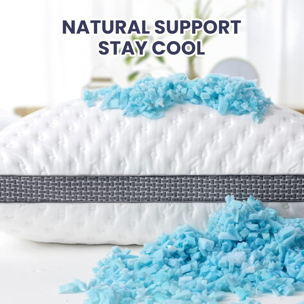 English Elm Cooling Queen Pillow Set with Gel Memory Foam Ice Silk Cover Medium Firm Support B2716P366611
