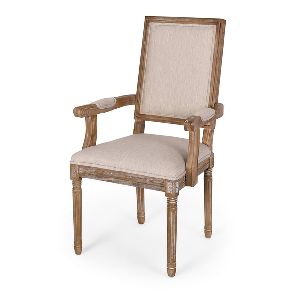 English Elm Christopher Knight Home® - Upholstered Dining Chair Set of 2 with Rubber Wood Legs, French Country Queen Anne Style Comfort and Flair Beige+Natural 71239.00BGENTL