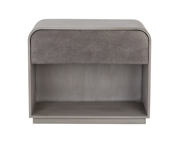 Sunpan Algarve Nightstand: Timeless Mid-Century Design with Antique Gold Accents and Unique Craftsmanship Grey