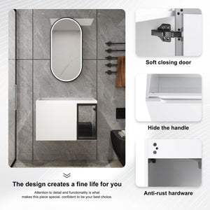 English Elm 30" Floating Bathroom Vanity Glossy White Plywood with Frosted Glass Soft Close Doors W999P387159