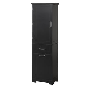 English Elm Tall Bathroom Storage Cabinet - Freestanding, Adjustable Shelf & Dual Drawer Design In Matte Black Finish N725P206895B-GIGA