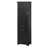 English Elm Tall Bathroom Storage Cabinet, Freestanding Storage Cabinet With Two Different Size Drawers and Adjustable Shelf, Mdf Board With Painted Finish, Black