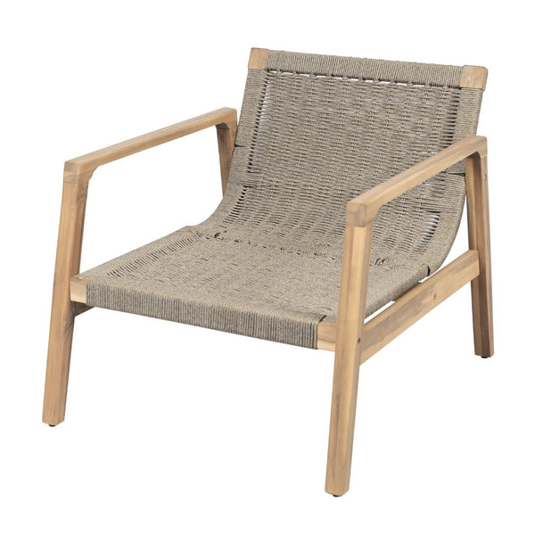 English Elm Outdoor Acacia Wood Rope Club Chair with Cushion for Coastal Patio Comfort N772P415592T