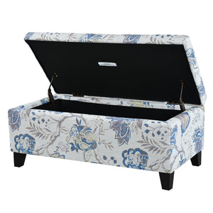 English Elm Christopher Knight Home® - Luxury Storage Ottoman with Floral Patterned Fabric, Soft-Close Hinges, Hidden Compartment for Blankets and Seating Comfort Blue Flower,Blue Multi N767P257582M