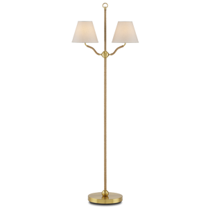 Sirocco Antique Brass Floor Lamp with Jute Rope Accents and Off-White Linen Shades for Elegant Decor