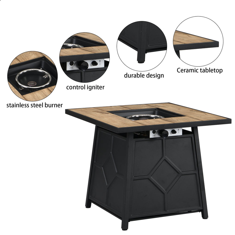 English Elm Fire Pit Table 50,000 BTU Propane Outdoor Patio Firepit with Auto-Ignition, Tile Top, CSA-Certified Grey 32.09 L x 32.09 W x 9.45 H T3609P332394