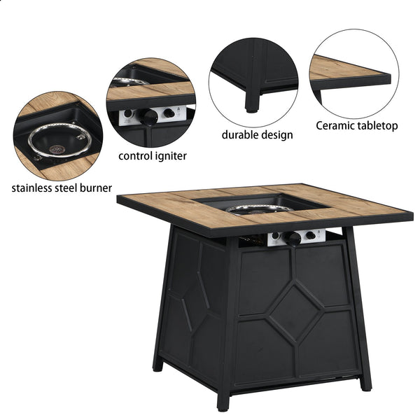 English Elm Fire Pit Table 50,000 BTU Propane Outdoor Patio Firepit with Auto-Ignition, Tile Top, CSA-Certified Grey 32.09 L x 32.09 W x 9.45 H T3609P332394