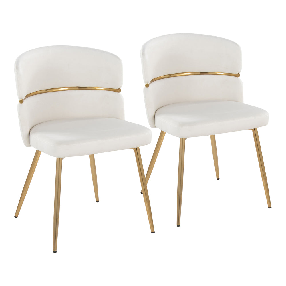 English Elm Cinch Glam Art Deco Dining Chairs in Cream Velvet with Gold Metal Accent & Legs — Set of 2, Luxe Design B202P223459