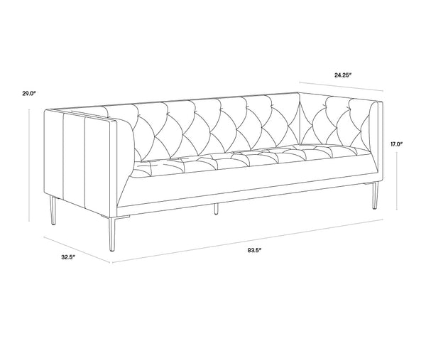 Sunpan Westin Sofa - Timeless Elegance with Diamond Tufting and Antique Brass Feet for Stylish Living Spaces Vintage Peacock Leather
