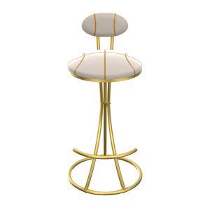 English Elm Round Velvet Counter Stools Set of 2 — Gold Stripe Upholstered Padded Seat with Footrest, 27.95" high W1757P345494