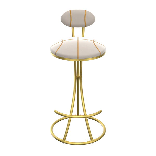 English Elm Round Velvet Counter Stools Set of 2 — Gold Stripe Upholstered Padded Seat with Footrest, 27.95" high W1757P345494