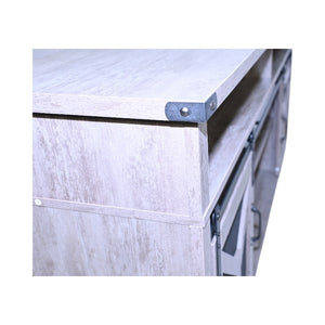 English Elm 65.3" TV Stand with LED Ambience, Sliding Iron Mesh Barn Doors, Y-Accent Rustic Farmhouse Storage Antique Gray W1412P271801