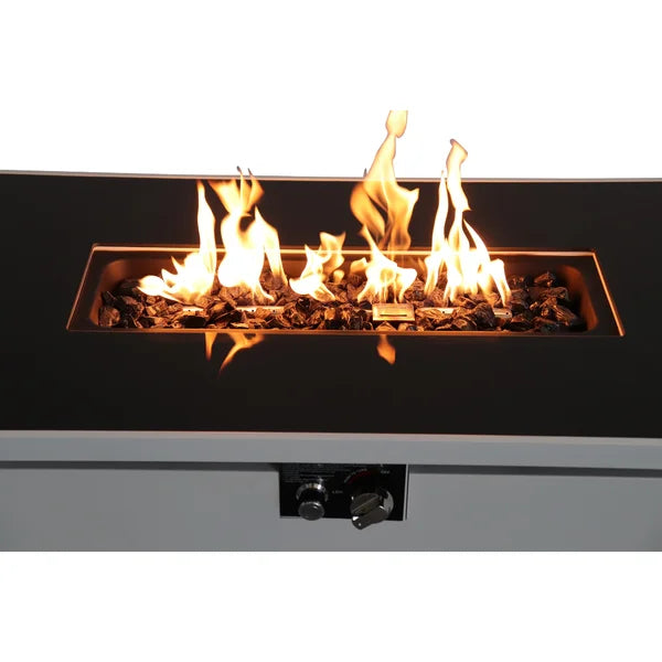 English Elm 43" Rectangular Fire Pit with 50,000 BTU, Smoked Glass Windshield, Steel Frame, Concealed Tank Cover B120S00049