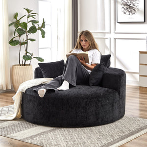 English Elm 55''L Chenille sponge single sofa sleeper chair — no assembly, ultra-soft chenille, plush backrest pillow comfort for living room relaxation Black W834P221028