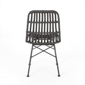 English Elm Christopher Knight Home® - SAWTELLE Grey Rattan Dining Chair with Metal Frame — Sleek, Natural Accent Seating for Modern Homes SEAT65487.00GRY