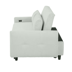 English Elm 57.48" Pull-out Sofa Bed Loveseat with USB Ports, Corduroy Upholstery, Pocket Spring Comfort, Compact Convertible Sleeper Pale Green N719P185194E