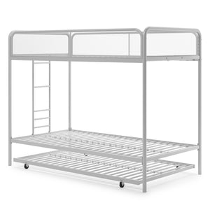 English Elm Isaiah Triple Twin Bunk Bed with Trundle, Metal Frame, Guardrails & Ladder — Space-Saving Sleep Solution B2733P384394
