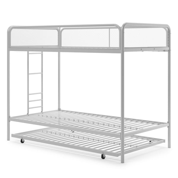English Elm Isaiah Triple Twin Bunk Bed with Trundle, Metal Frame, Guardrails & Ladder — Space-Saving Sleep Solution B2733P384394