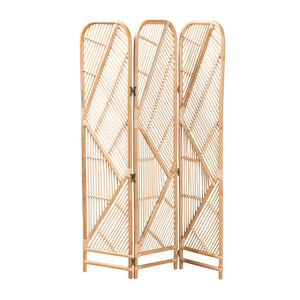 English Elm Modern Rattan Tri-fold Room Divider Woven Geometric Panels for Bohemian Spaces B2750P420386