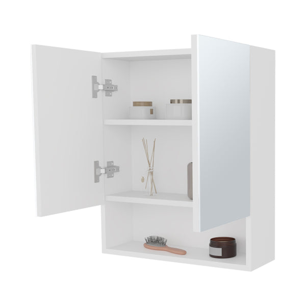 English Elm Lodge White Medicine Cabinet with Mirrored Doors, Open Shelves, Adjustable Storage for Small Baths B128P263726